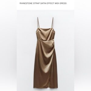 Zara Rhinestone strap satin effect midi dress